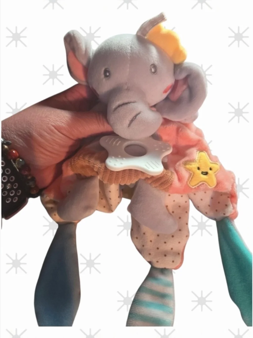 Elephant Baby Security Blanket Sensory Lovey Toy & Star Teether